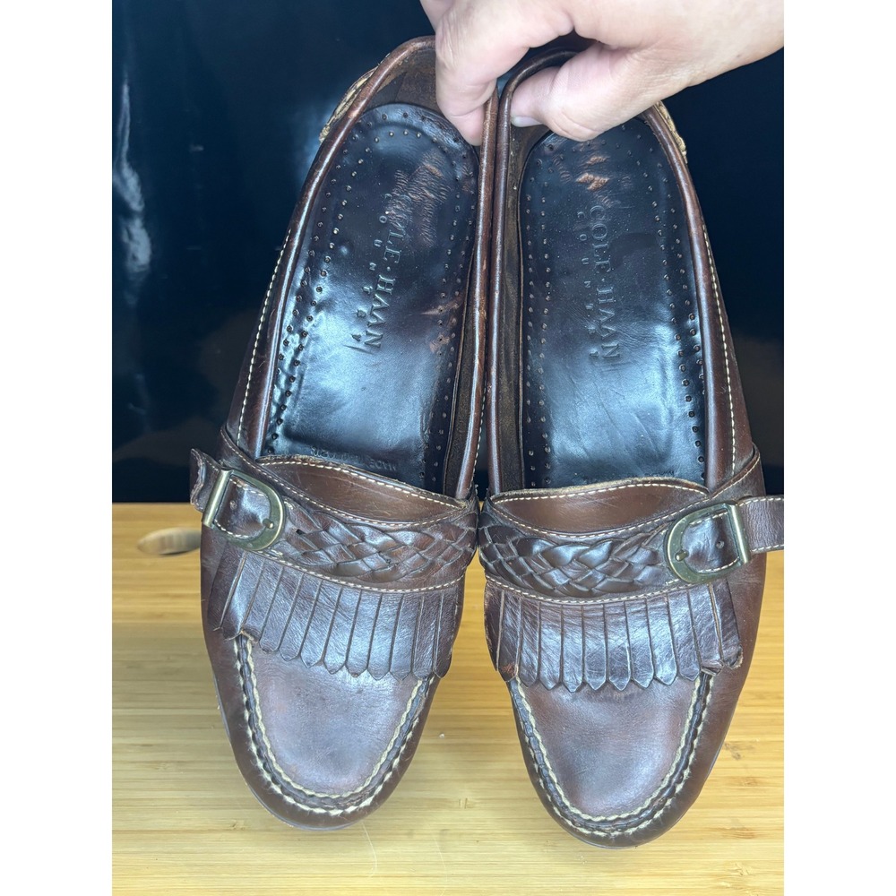 Cole Haan Country Mens Brown Leather Kiltie Fringe Buckle Loafers Size 10 D